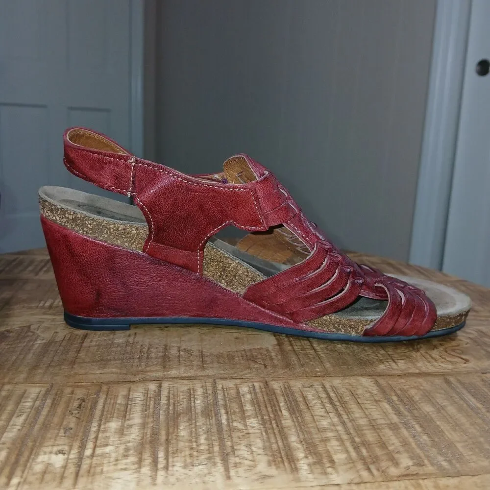 Taos Red Leather Woven Wedge Sandals Huarache Strappy Comfort Shoes EU 39 US 8 - Picture 3 of 16